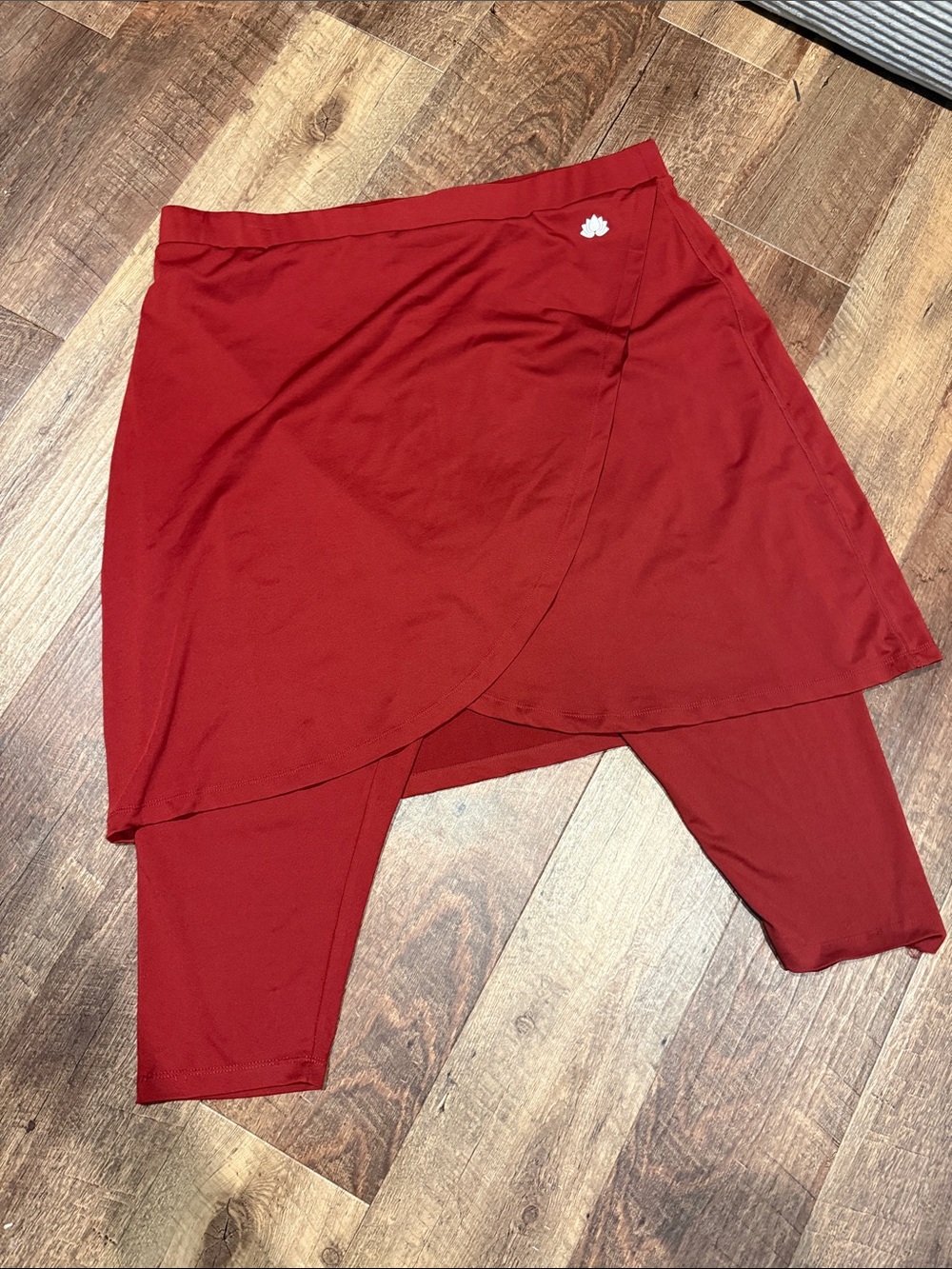 Women's Red Wrap Skirt Midi with Attached Leggings